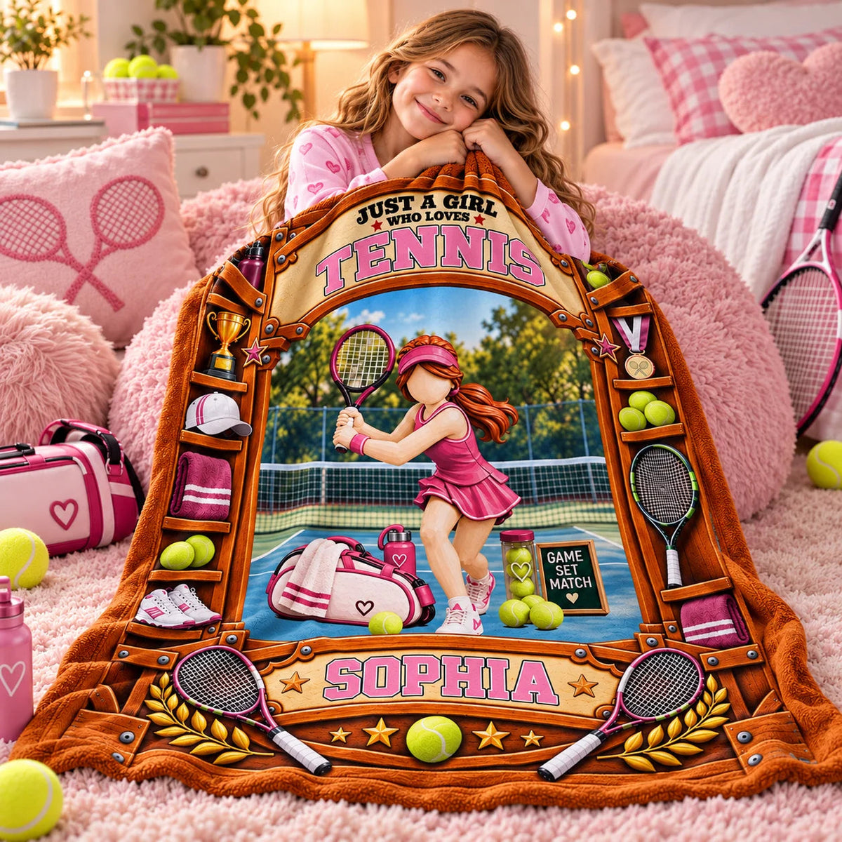 Just A Girl Who Loves Tennis Personalized Blanket - Custom Tennis Player Keepsake Gift for Daughter & Girls
