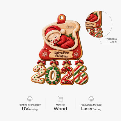 Baby's First Christmas Ornament - Personalized Wood Christmas Keepsake Gift for Newborns