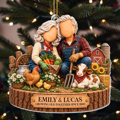 Growing Old Together Personalized Acrylic Ornament - Custom Anniversary & Christmas Gift for Farmer Couples