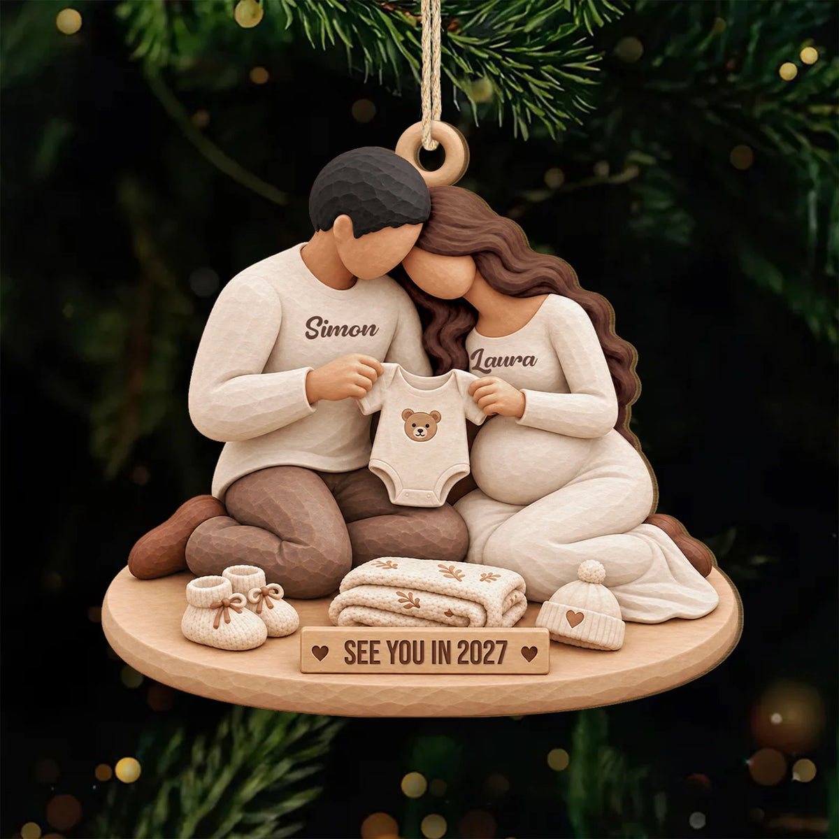 See You in 2027 Personalized Wooden Ornament - Baby Keepsake for Expecting Parents