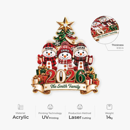 Personalized Snowman Family 2026 Christmas Acrylic Ornament