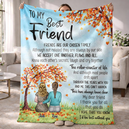 "Friends Are Our Chosen Family" Personalized Best Friend Blanket - Custom Fall Keepsake Gift for Besties