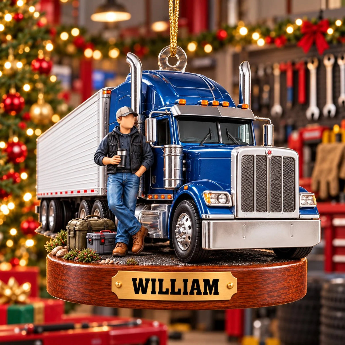 Personalized Semi Truck Driver Name Keepsake Acrylic Christmas Ornament