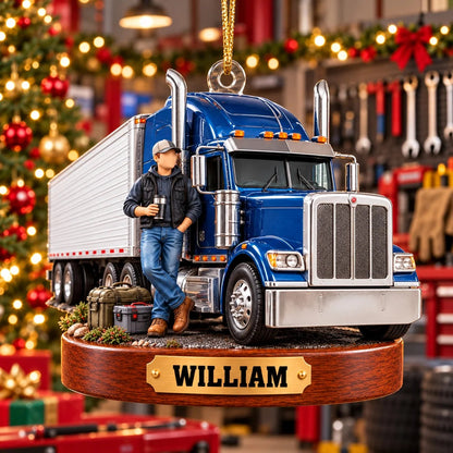 Personalized Semi Truck Driver Name Keepsake Acrylic Christmas Ornament