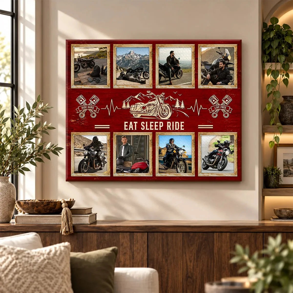 "Eat Sleep Ride" Personalized Biker Photo Collage Canvas / Poster - Wall Art for Motorcycle Enthusiasts