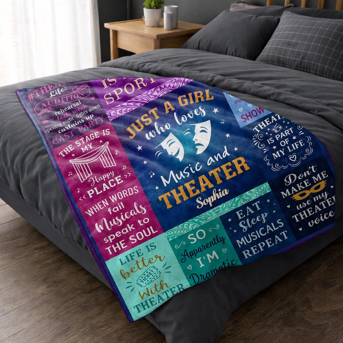 Just A Girl Who Loves Music And Theater Personalized Blanket - Drama Club Birthday Gift for Daughter