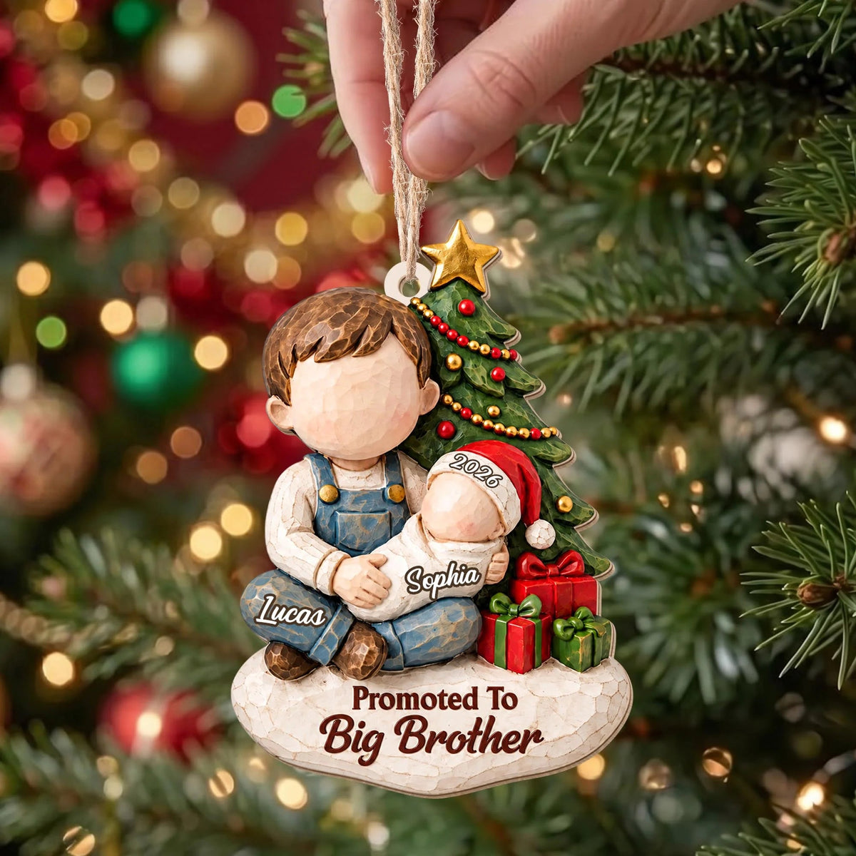 Promoted to Big Sister Custom Wood Ornament - Personalized Sibling Baby Announcement