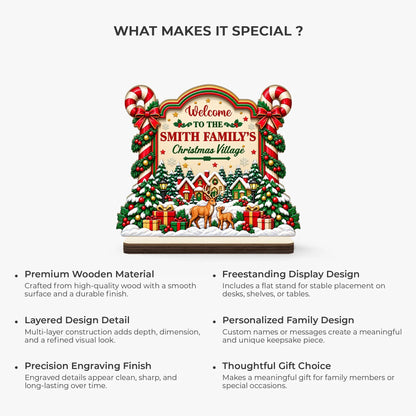"Welcome to the Family Christmas Village" Personalized Wooden Plaque - Christmas Gift for Family