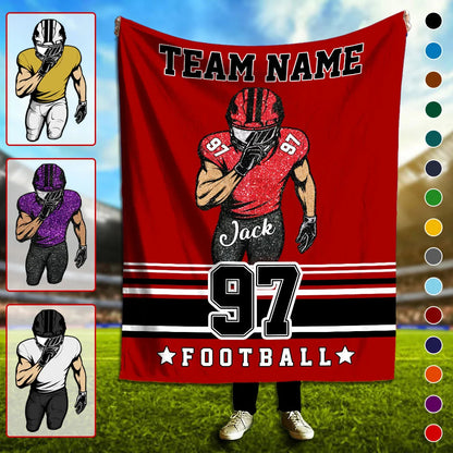 Personalized Football Blanket - Custom Player Name Number and Team Name Gift for Football Fans