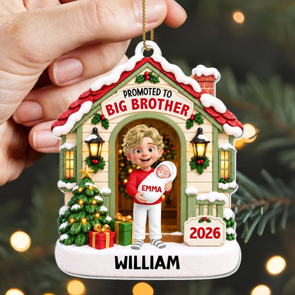 "Promoted To Big Brother" Personalized Acrylic Christmas Ornament - Custom Sibling Keepsake Gift for Kids