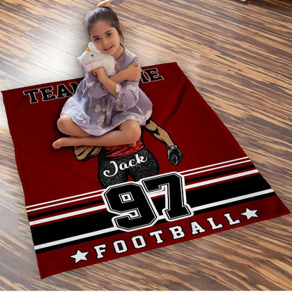 Personalized Football Blanket - Custom Player Name Number and Team Name Gift for Football Fans