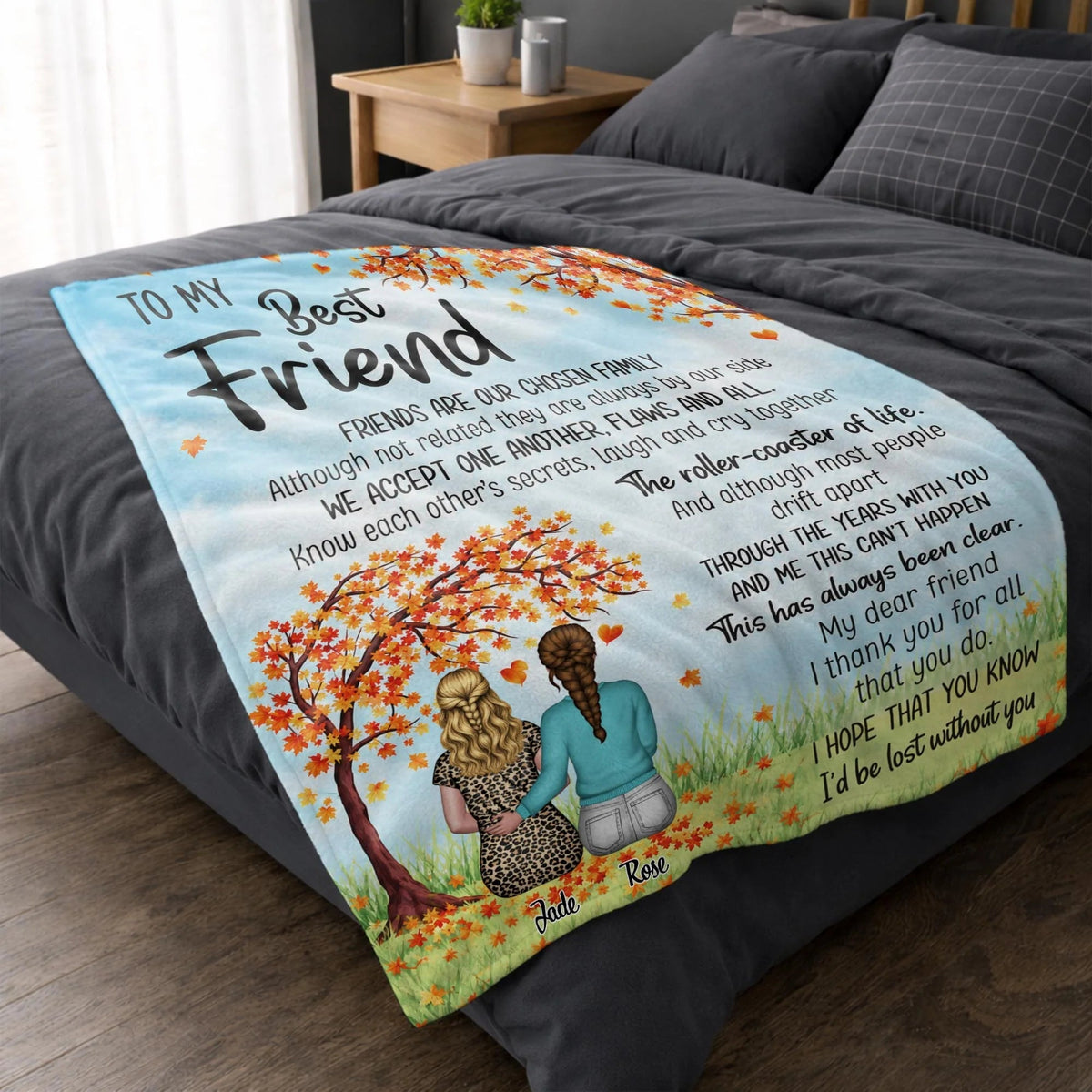 "Friends Are Our Chosen Family" Personalized Best Friend Blanket - Custom Fall Keepsake Gift for Besties