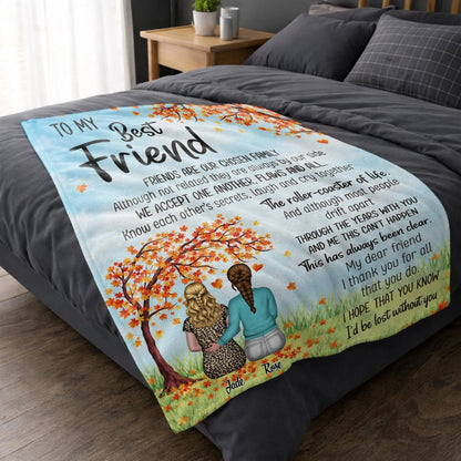 "Friends Are Our Chosen Family" Personalized Best Friend Blanket - Custom Fall Keepsake Gift for Besties
