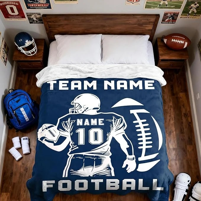 Personalized Football Jersey Number Fleece Throw Blanket for Players