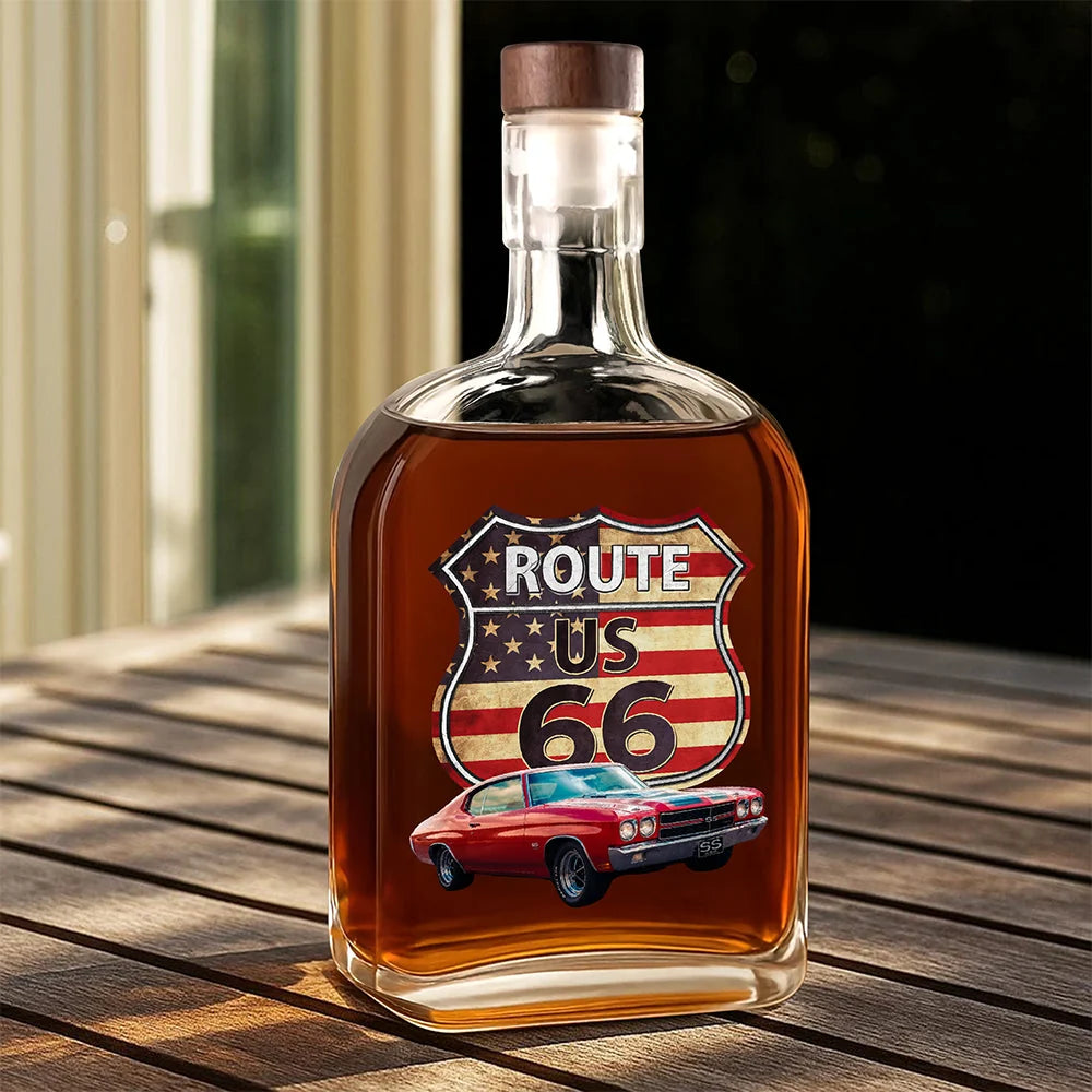 Personalized Route US 66 Car Photo Whiskey Bottle