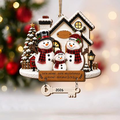 "New Home - New Beginnings, New Memories" Personalized Wooden Ornament - Christmas Gift for Family