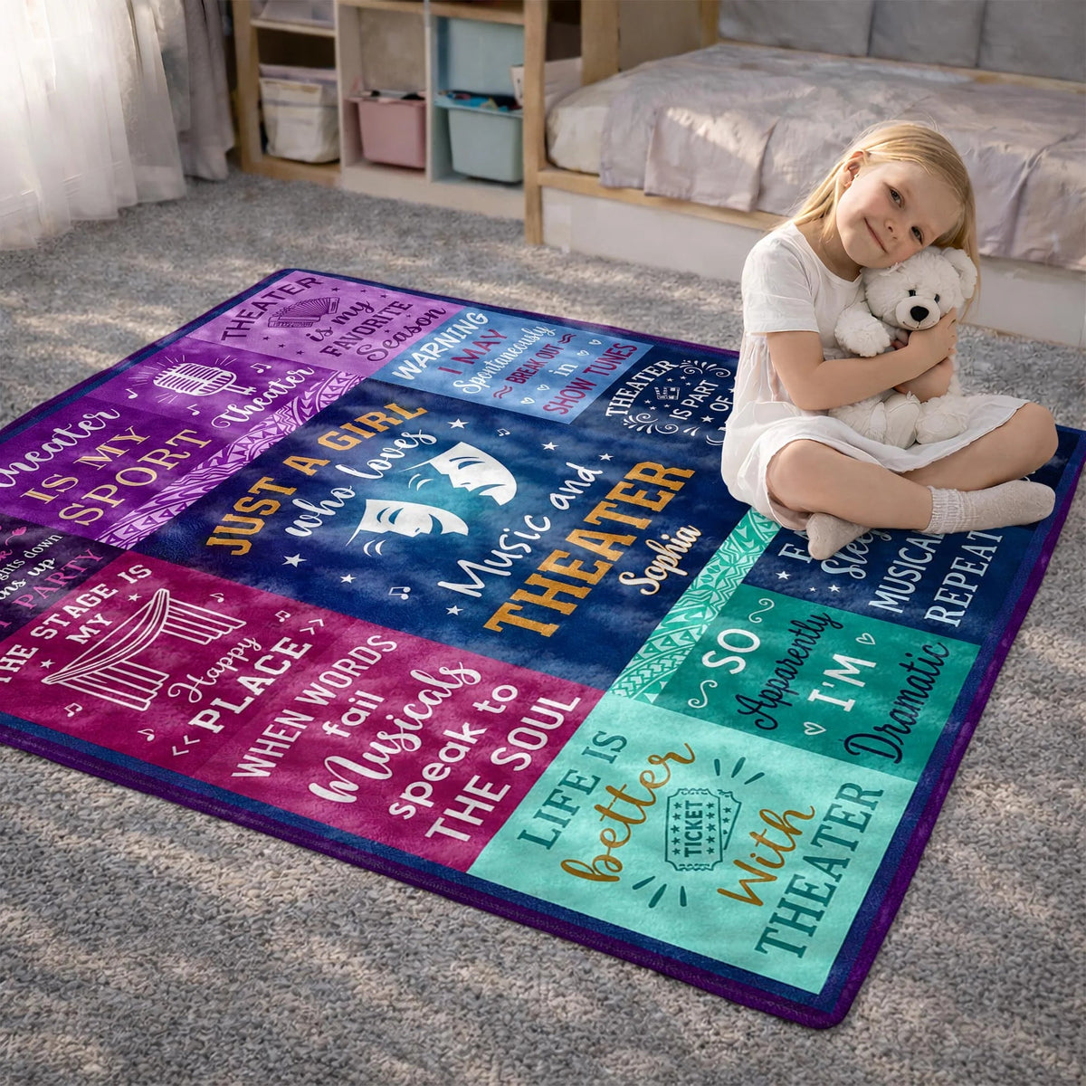 Just A Girl Who Loves Music And Theater Personalized Blanket - Drama Club Birthday Gift for Daughter