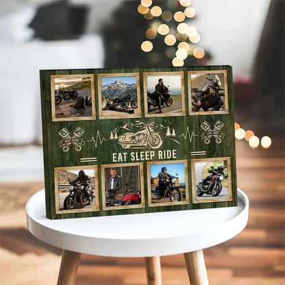 "Eat Sleep Ride" Personalized Biker Photo Collage Canvas / Poster - Wall Art for Motorcycle Enthusiasts