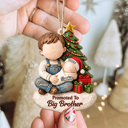 Promoted to Big Sister Custom Wood Ornament - Personalized Sibling Baby Announcement
