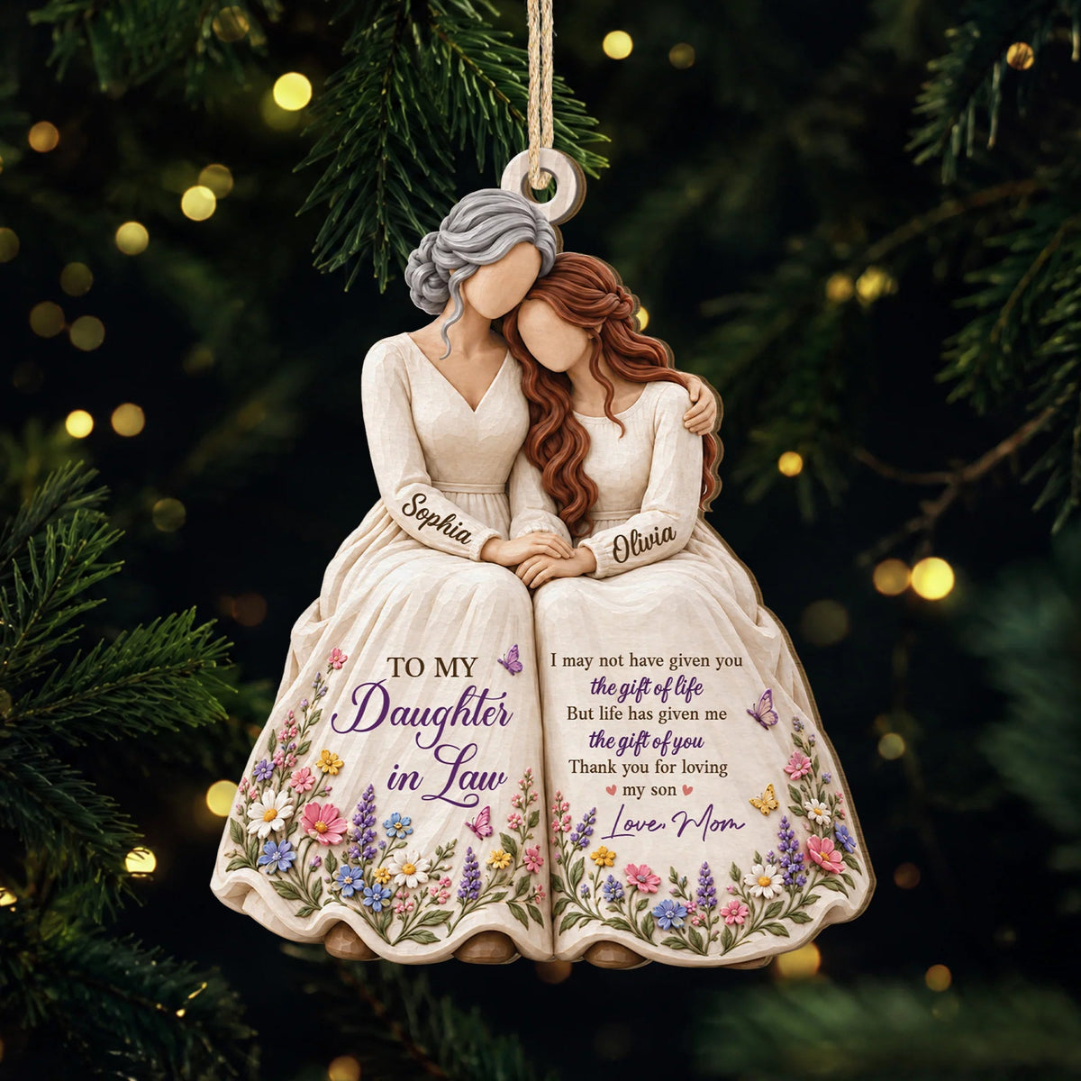 "Thank You For Loving My Son" Personalized Wooden Ornament - Custom Christmas Keepsake Gift for Daughter-in-Law