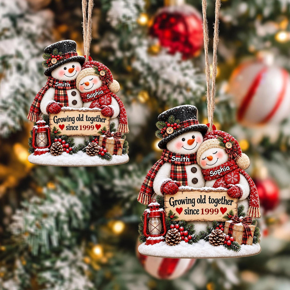Growing Old Together Personalized Snowman Couple Wooden Ornament - Christmas Keepsake for Husband Wife
