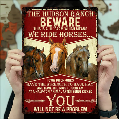 Beware We Ride Horses Custom Metal Sign - Funny Personalized Farm Wall Decor for Horse Lovers