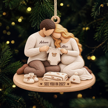 See You in 2027 Personalized Wooden Ornament - Baby Keepsake for Expecting Parents