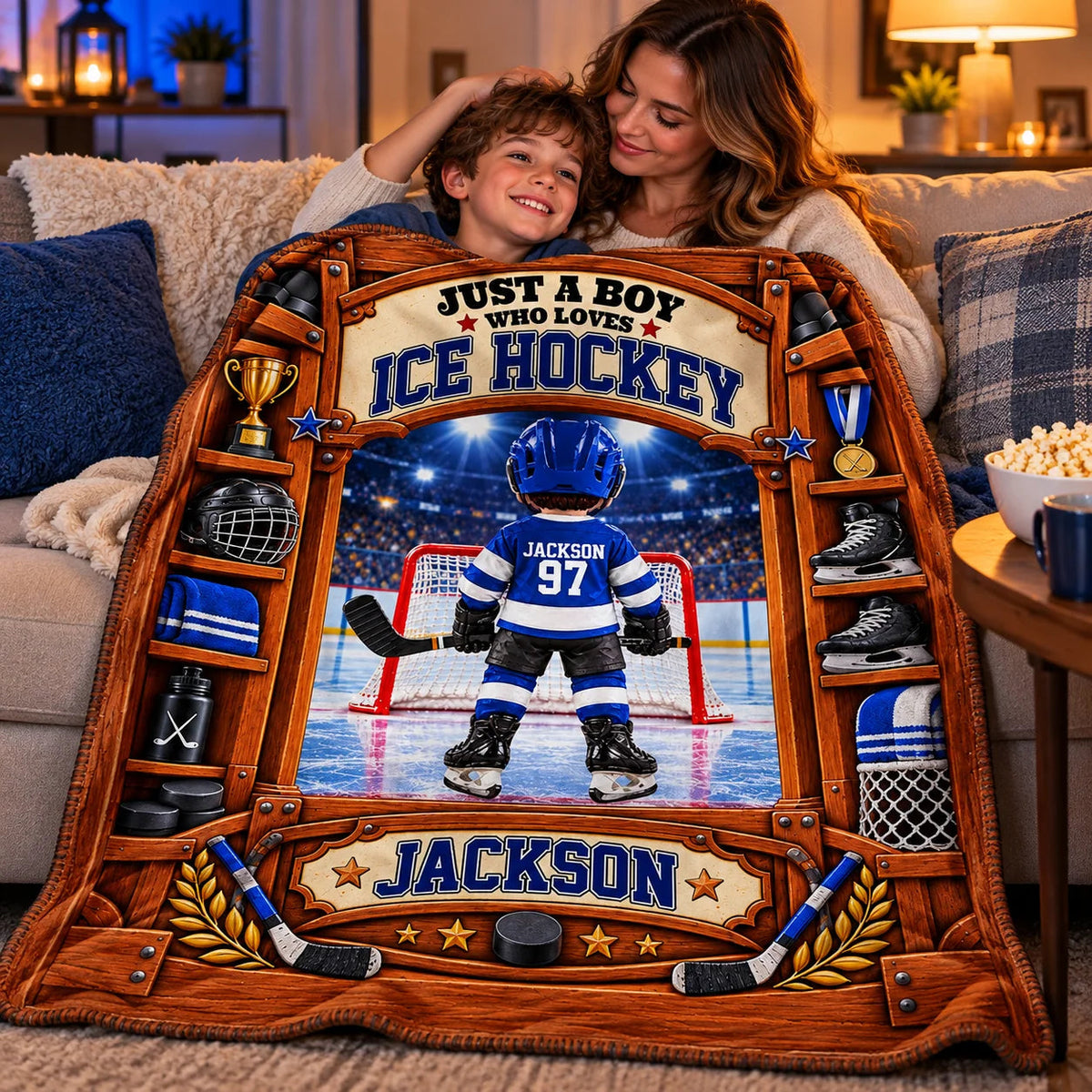 "Just A Boy/Girl Who Loves Ice Hockey" Custom Ice Hockey Blanket - Personalized Hockey Gift for Kids & Youth
