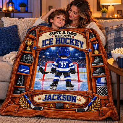 "Just A Boy/Girl Who Loves Ice Hockey" Custom Ice Hockey Blanket - Personalized Hockey Gift for Kids & Youth