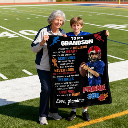 To My Son Personalized Football Blanket - Custom Photo Name & Number Game Day Gift