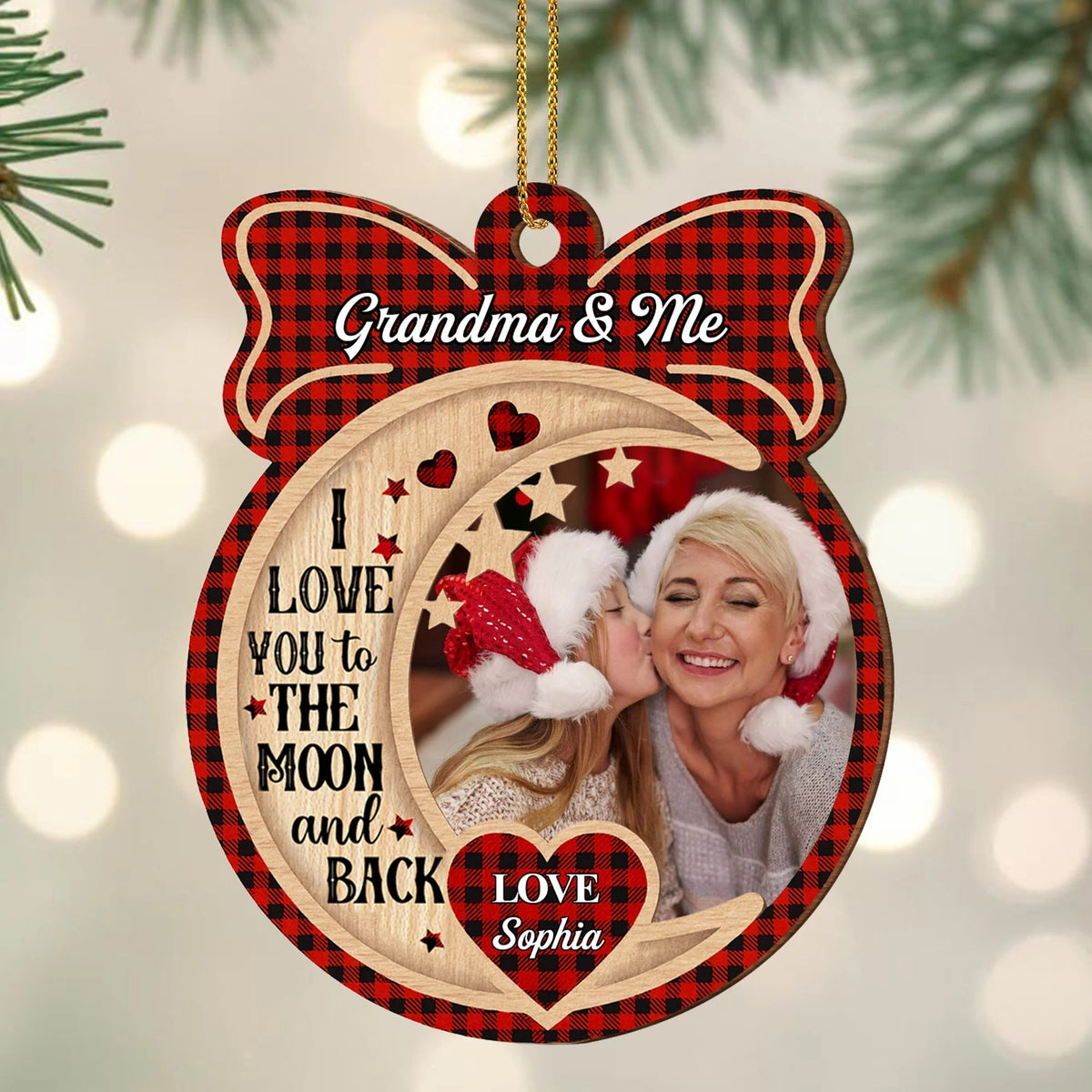 Personalized Moon Back Grandma Wooden Ornament