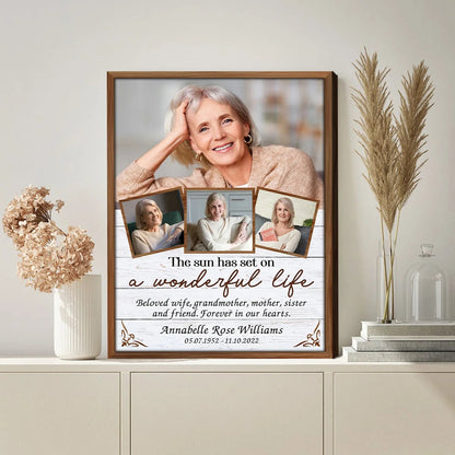 Personalized The Sun Has Set Photo Memorial Canvas Wall Poster
