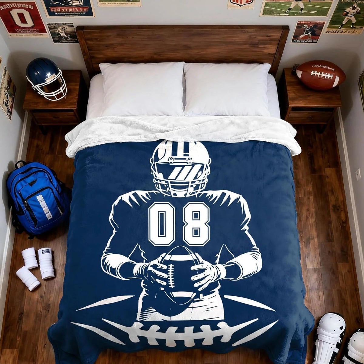 Personalized Football Player Name Number Custom Jersey Throw Blanket