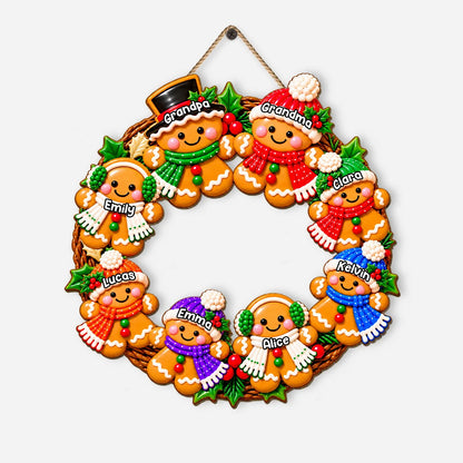Custom Gingerbread Family Wreath Wood Sign - Personalized Christmas Gift for Grandparents