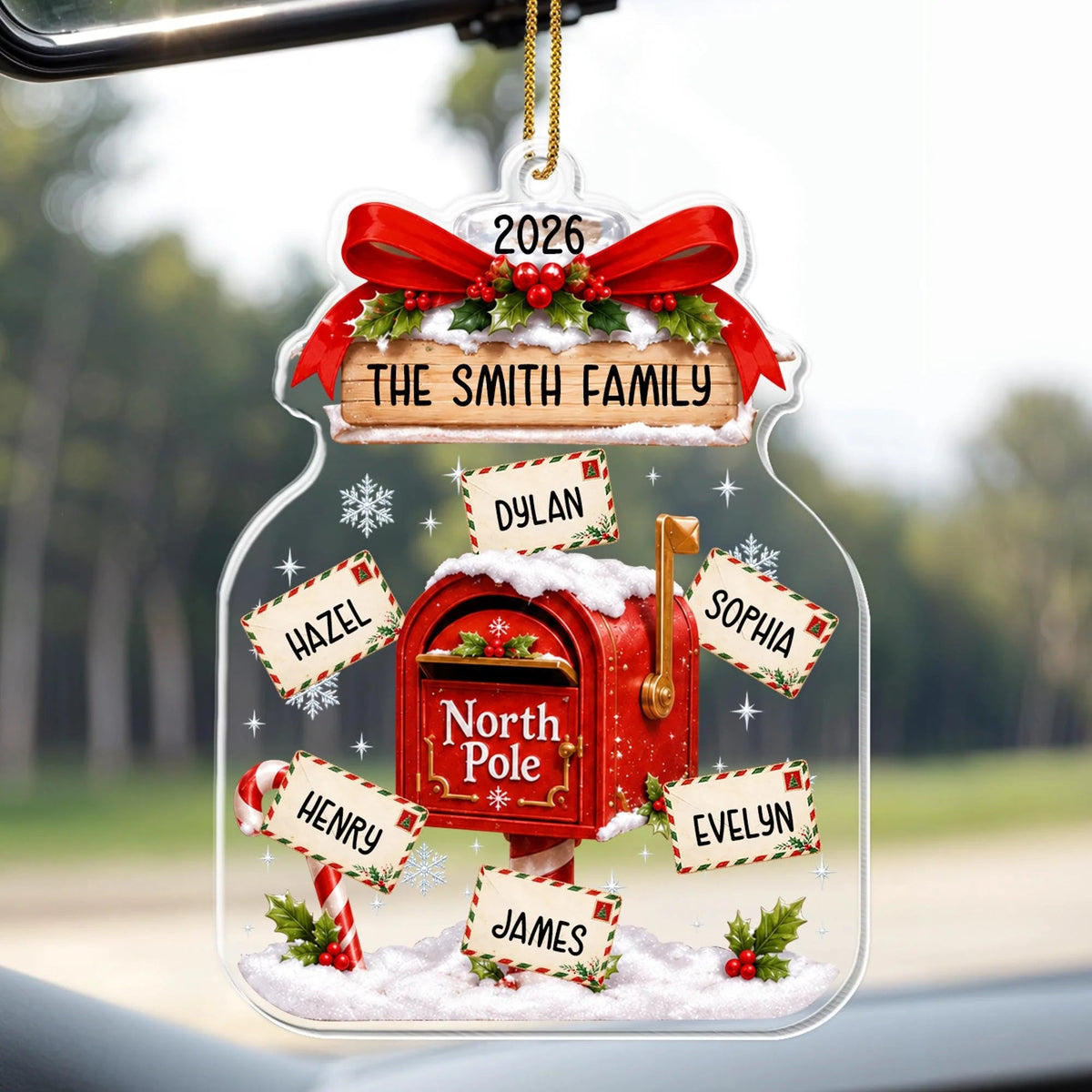Our Family North Pole Mailbox Personalized Acrylic Christmas Ornament - Family Holiday Keepsake