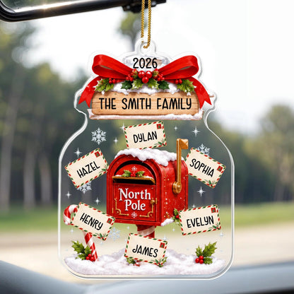 Our Family North Pole Mailbox Personalized Acrylic Christmas Ornament - Family Holiday Keepsake