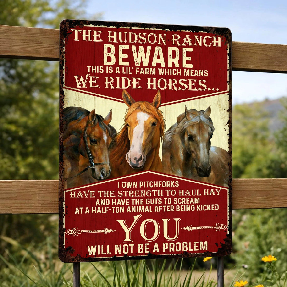 Beware We Ride Horses Custom Metal Sign - Funny Personalized Farm Wall Decor for Horse Lovers