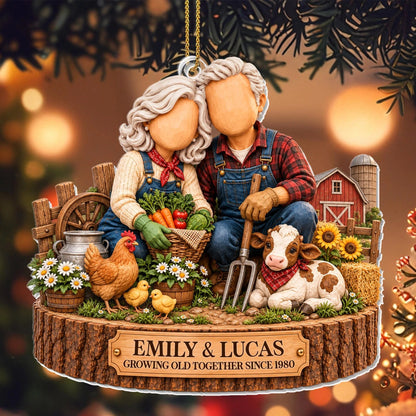 Growing Old Together Personalized Acrylic Ornament - Custom Anniversary & Christmas Gift for Farmer Couples
