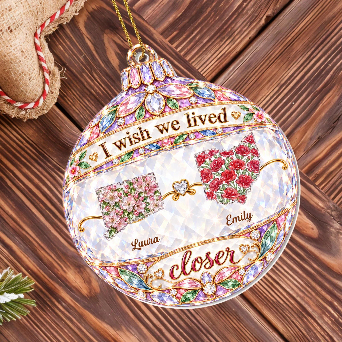 I Wish We Lived Closer Personalized Acrylic Ornament - Custom State Christmas Keepsake for Sister