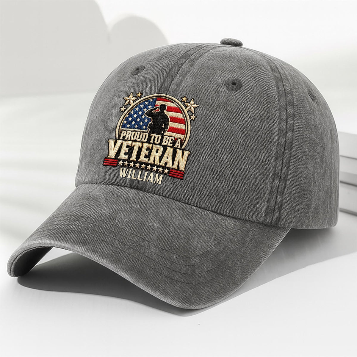 Personalized Proud Veteran American Flag Washed Cotton Denim Cap