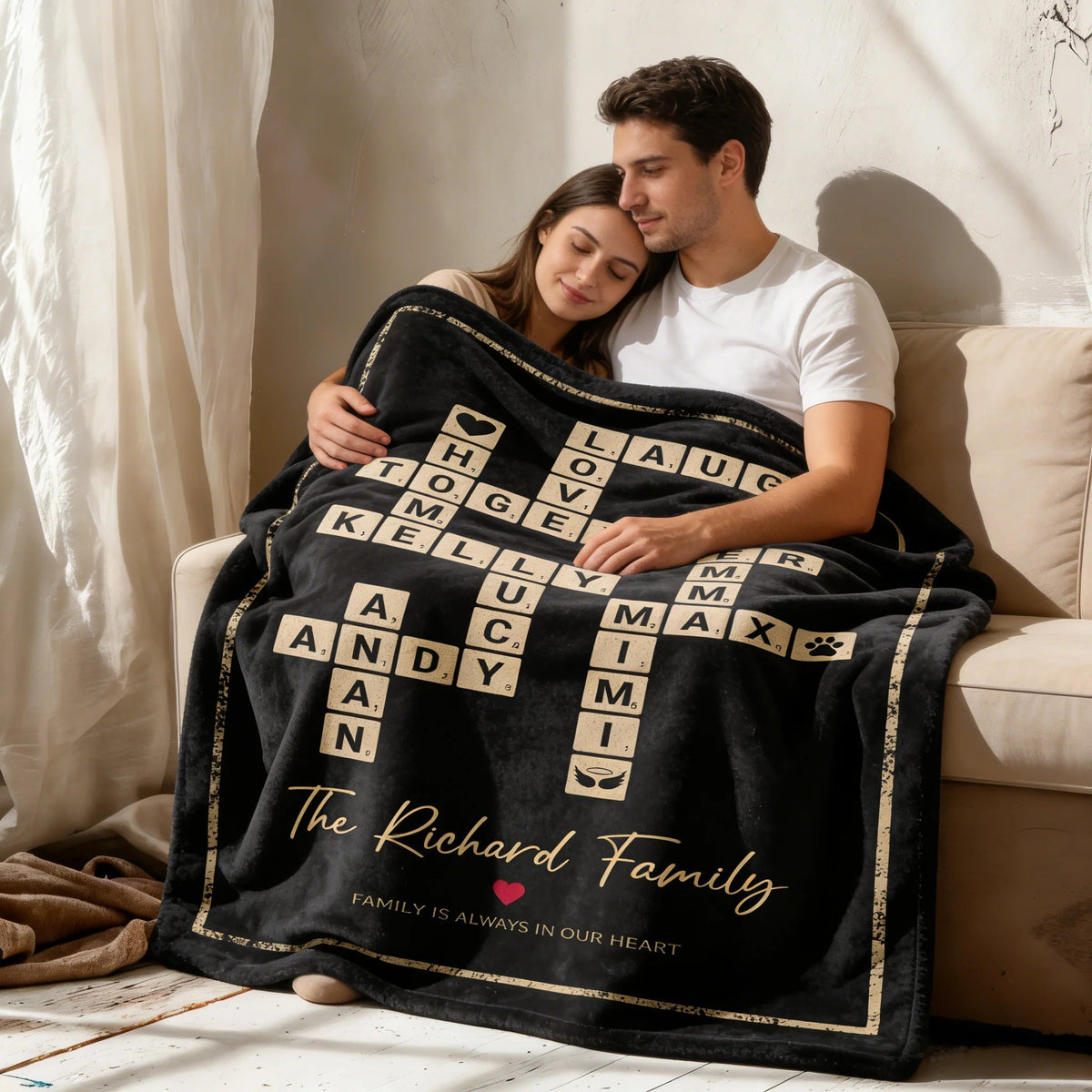 Personalized Crossword Scrabble Tile Family Names Fleece Blanket