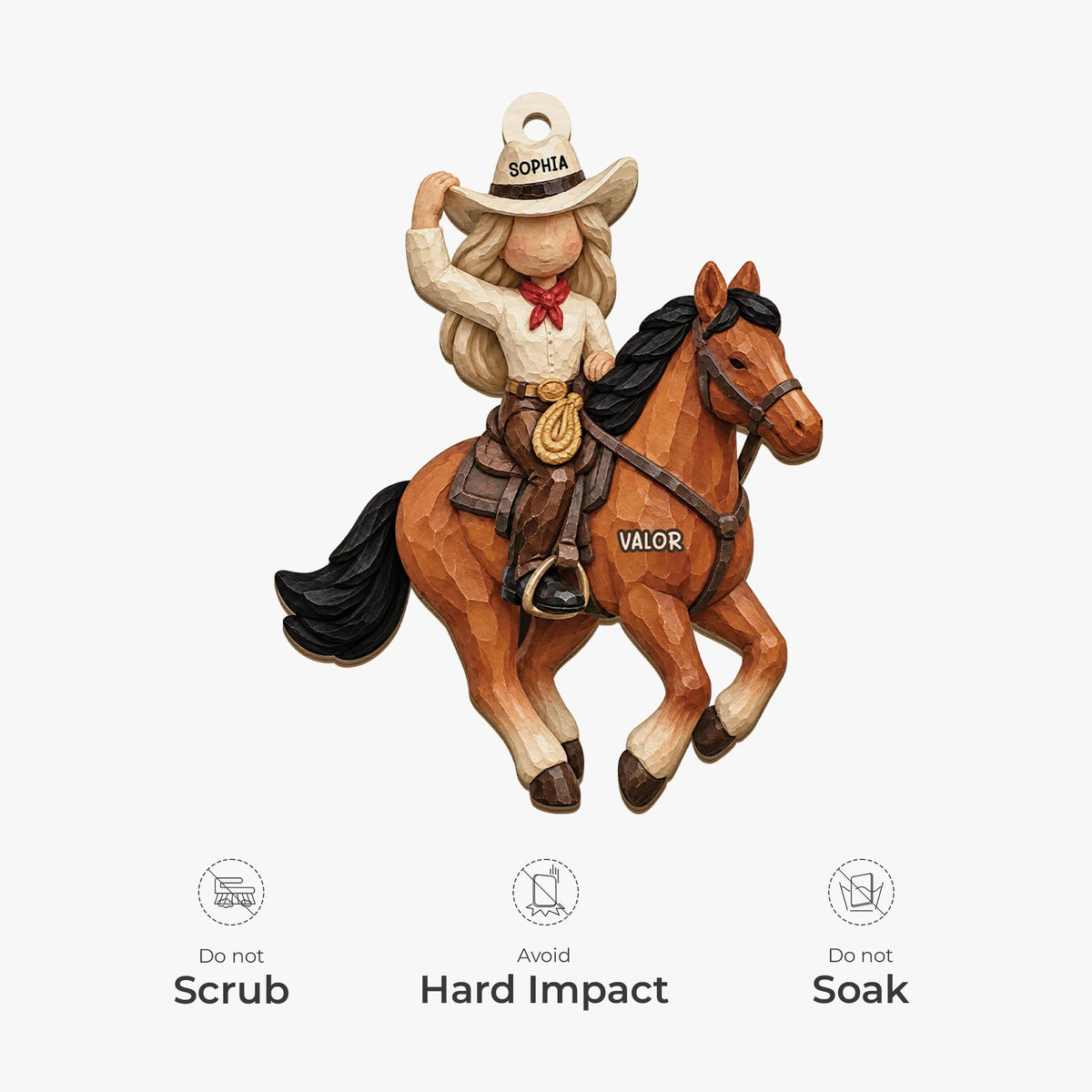 Personalized Cowboy & Cowgirl Horse Wooden Ornament for Kids and Horse Lovers - Custom Christmas Keepsake Gift