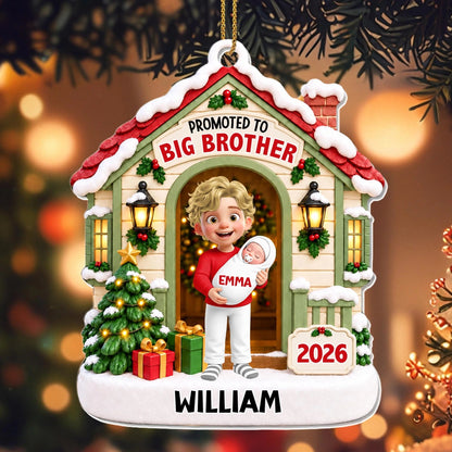 "Promoted To Big Brother" Personalized Acrylic Christmas Ornament - Custom Sibling Keepsake Gift for Kids