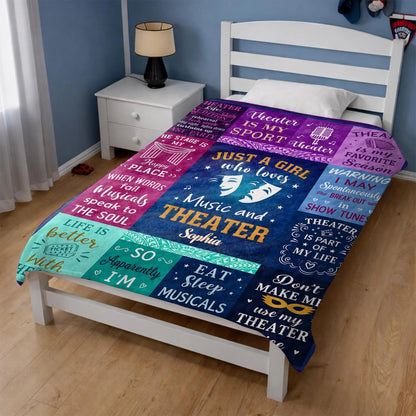 Just A Girl Who Loves Music And Theater Personalized Blanket - Drama Club Birthday Gift for Daughter