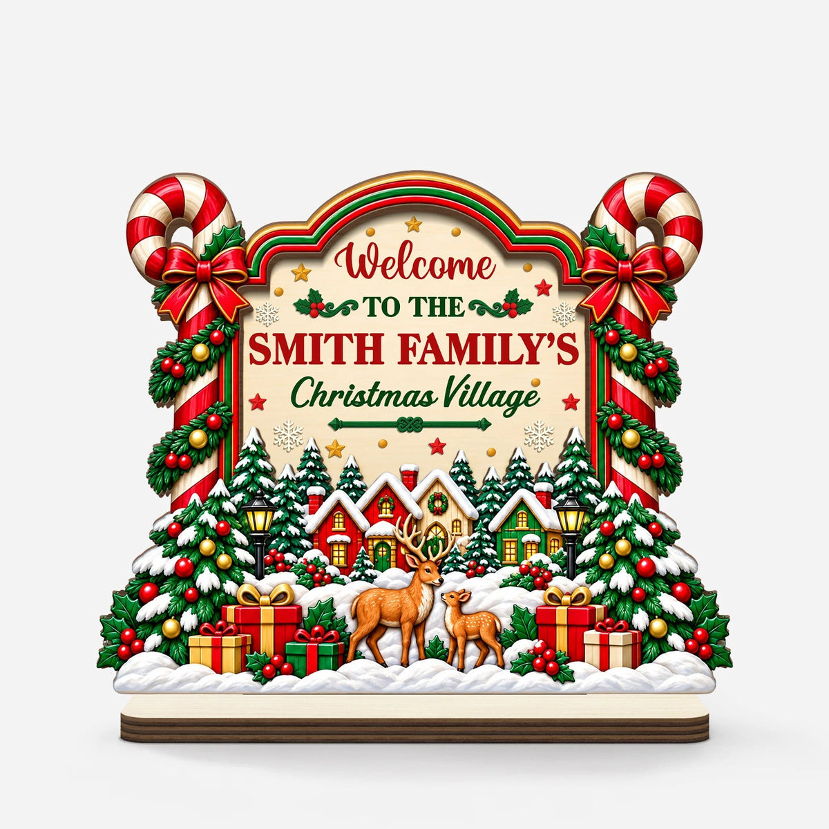 "Welcome to the Family Christmas Village" Personalized Wooden Plaque - Christmas Gift for Family