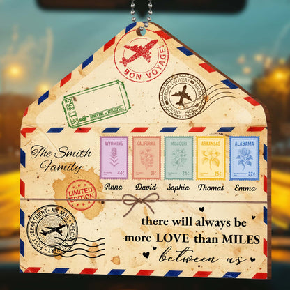 "More Love Than Miles" Personalized Wooden Ornament - Custom Long Distance Keepsake Gift for Family