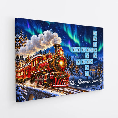 Personalized Christmas Train Crossword Canvas / Poster - Custom Family Keepsake Wall Art Gift