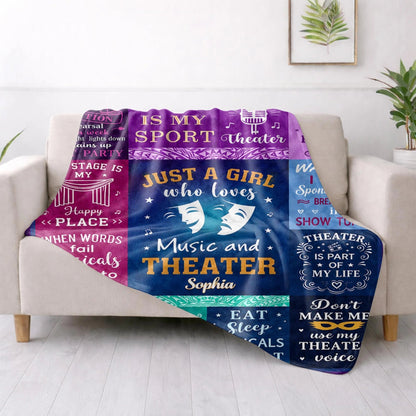 Just A Girl Who Loves Music And Theater Personalized Blanket - Drama Club Birthday Gift for Daughter