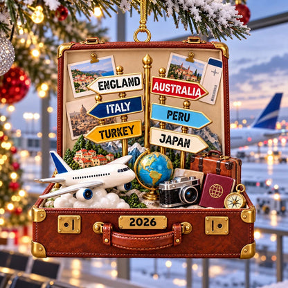 Personalized Travel Destination Suitcase Ornament - Custom Vacation Keepsake