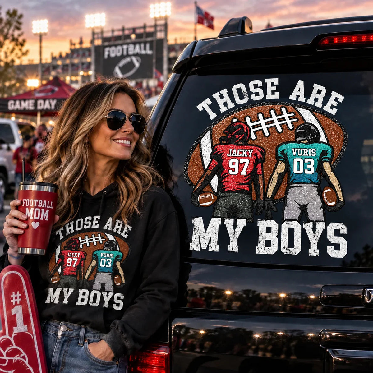 Those Are My Boys Personalized Football Car Decal - Custom Player Name & Number Sticker Gift for Sports Mom Dad